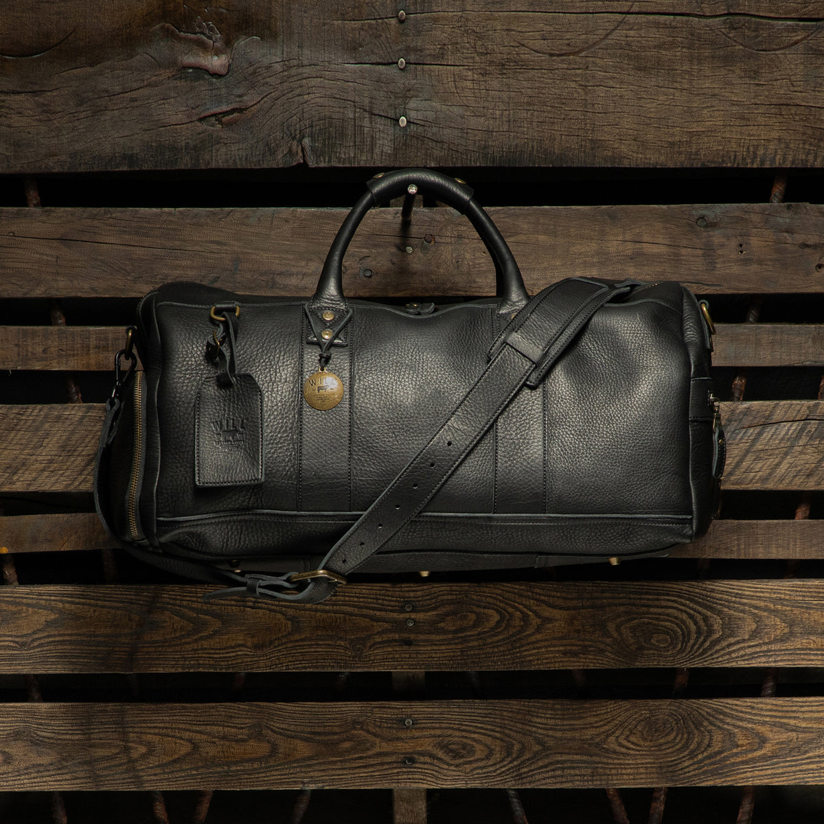 Large duffle bag with tonal Double G in black leather