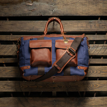 CANVAS & LEATHER TRAVEL DUFFLE NAVY/COGNAC – Will Leather Goods