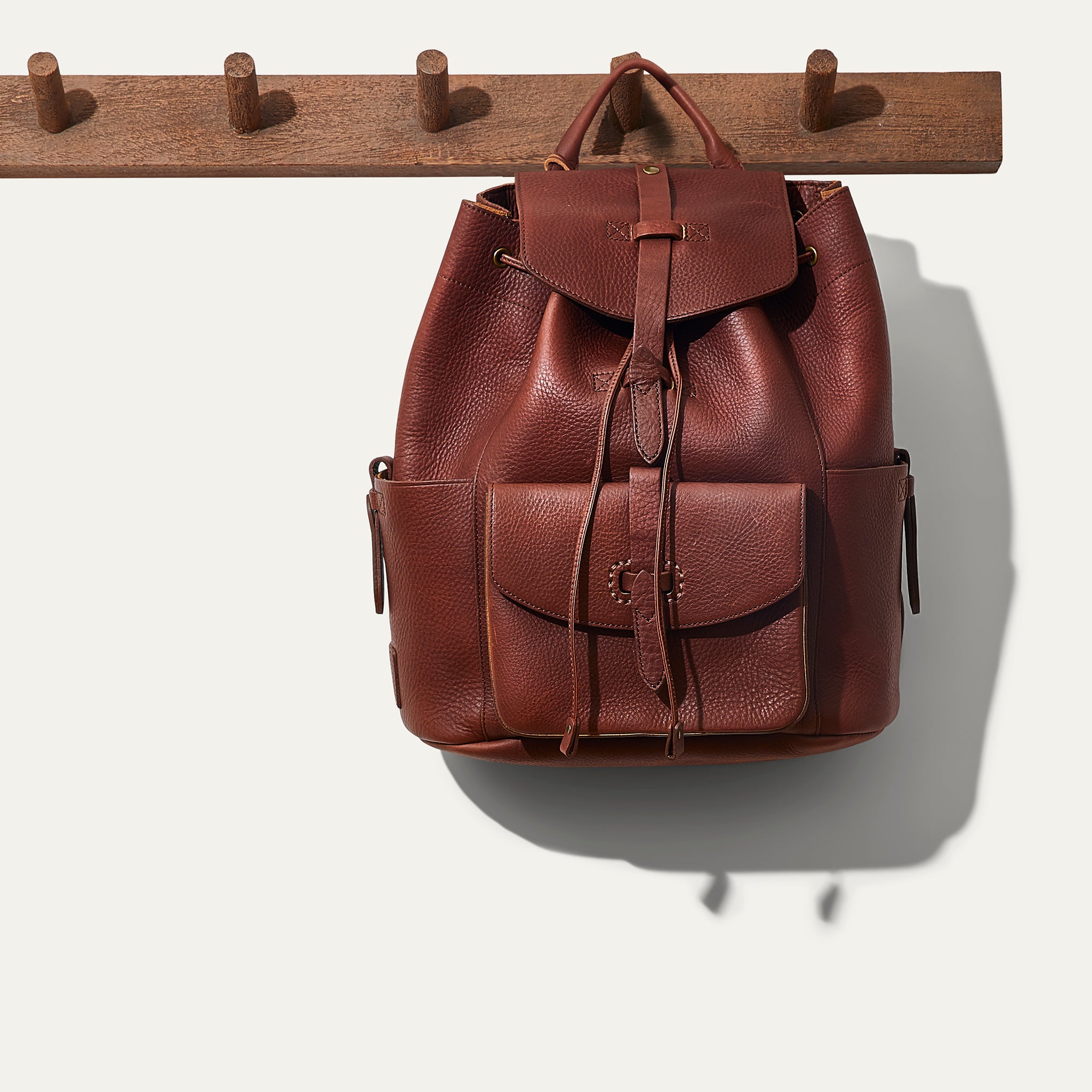 Tan Genuine Leather Top Handle Zipper Everyday Backpack