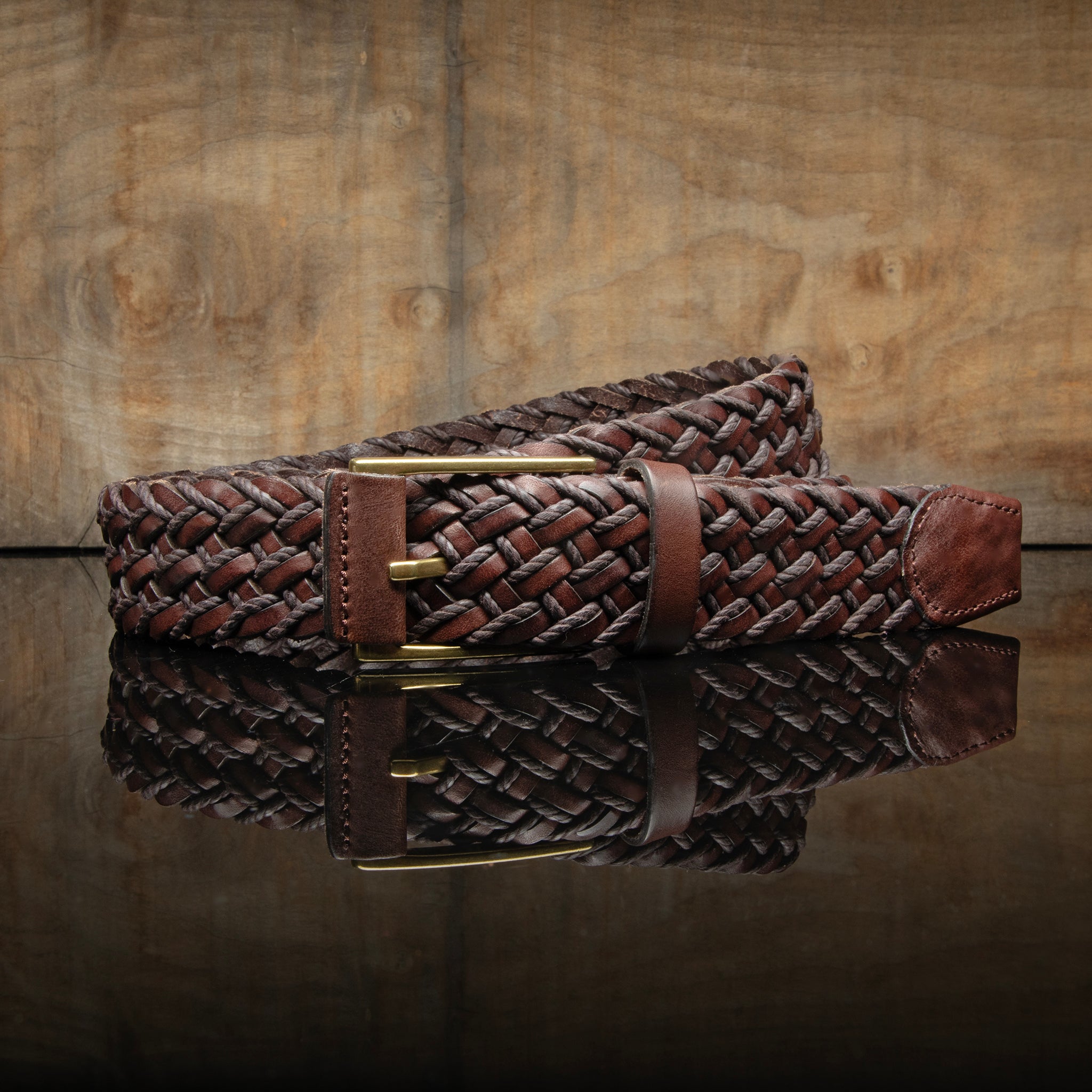 LEATHER BRAIDED WAXED CORD BELT - BROWN – Will Leather Goods