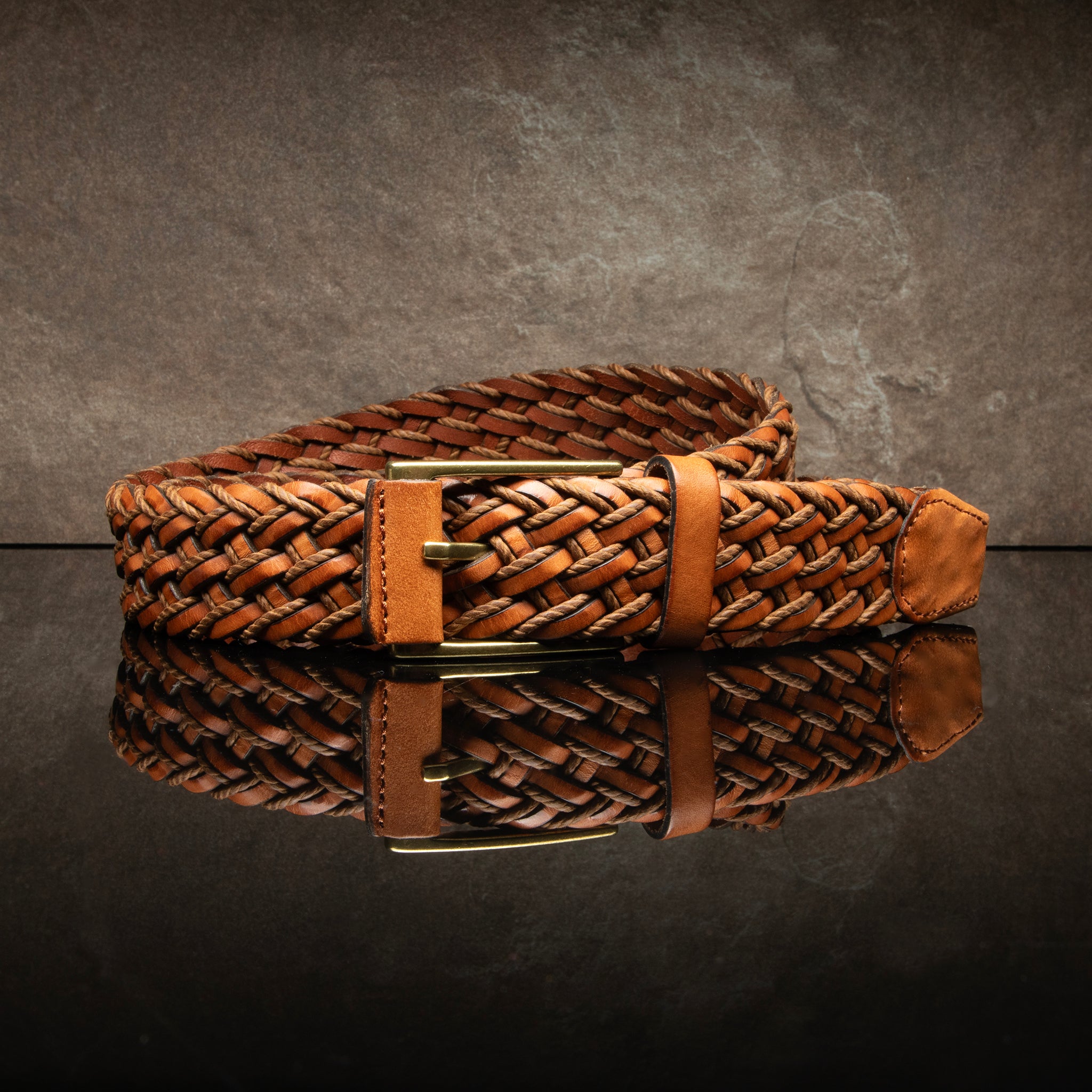 LEATHER BRAIDED WAXED CORD BELT - TAN