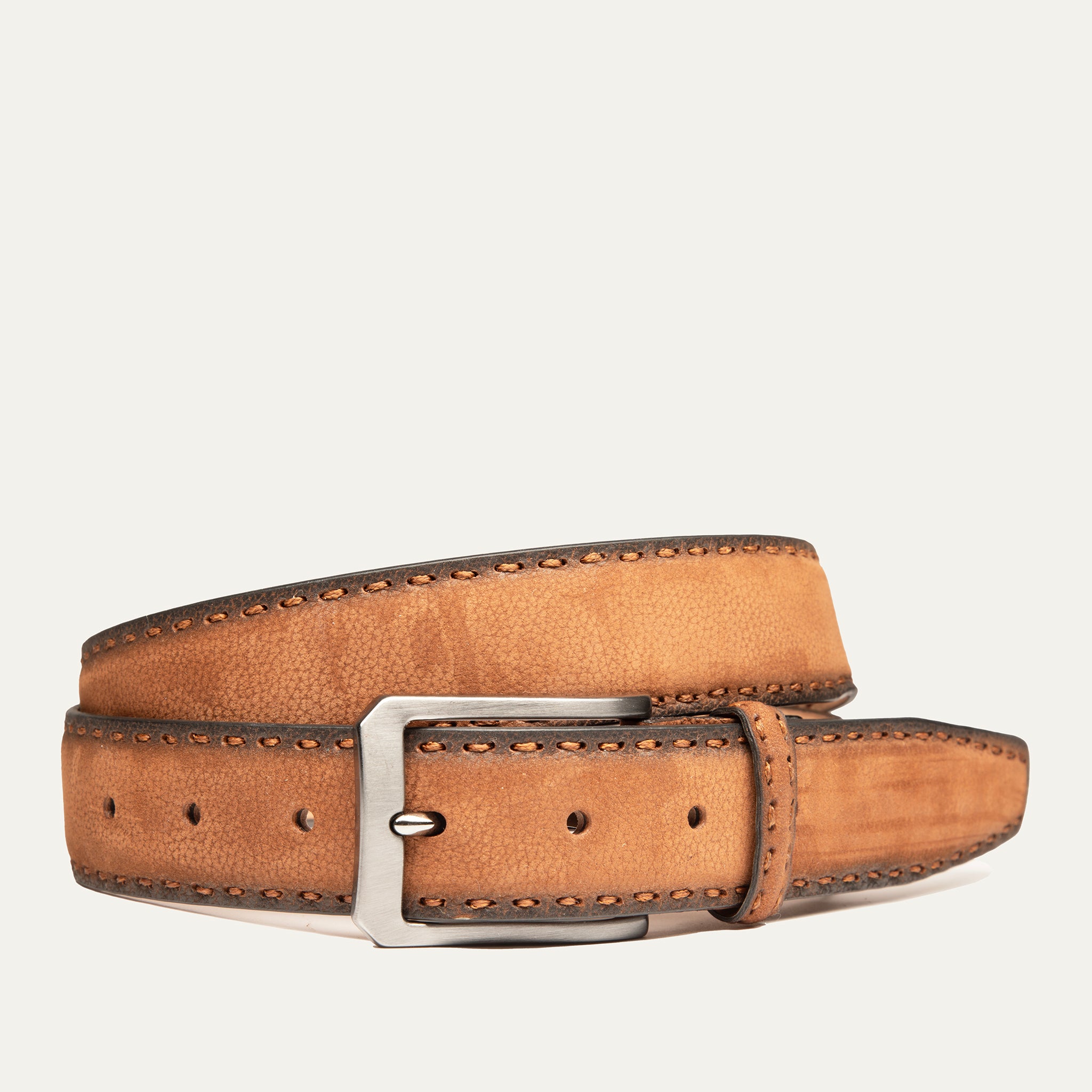 STITCHED NUBUCK BELT - COGNAC – Will Leather Goods